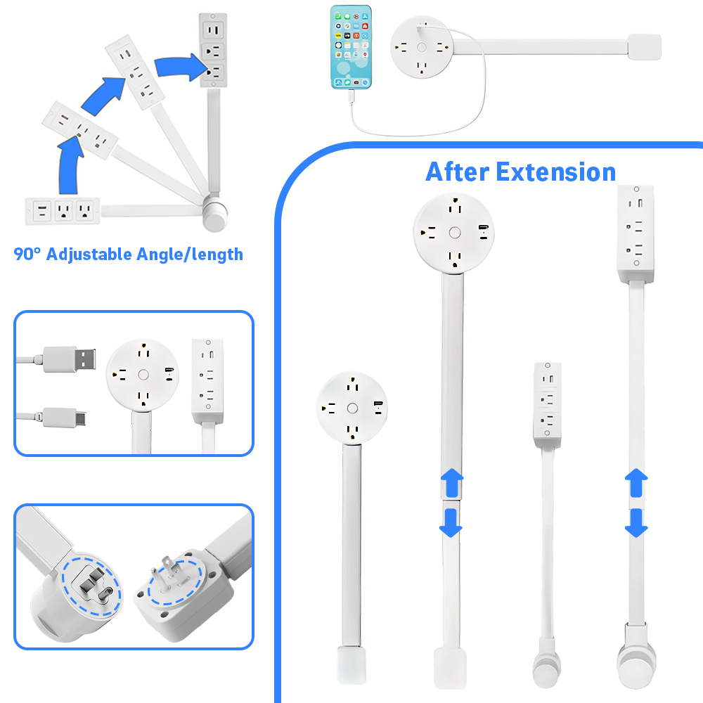 Desk Setup Usb Hub - Electrical Outlet Extender Stick-Power Socket Expander