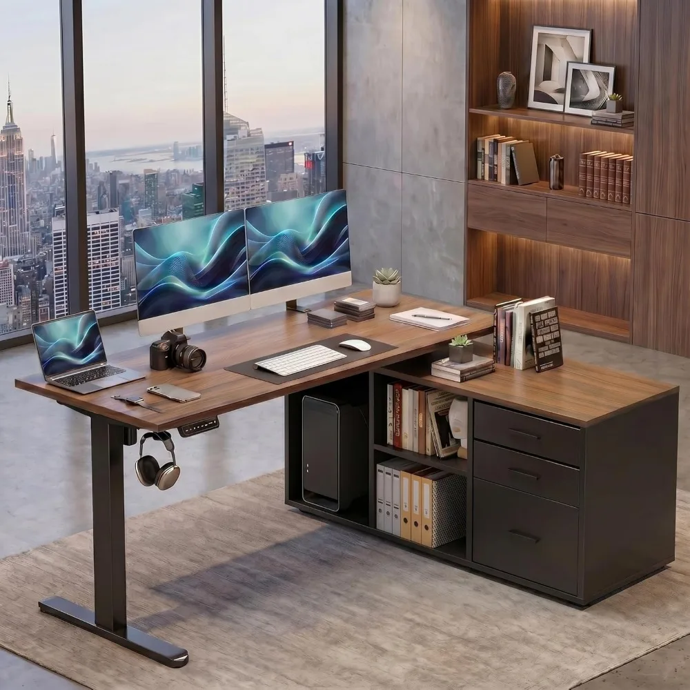 Desk Setup L Shaped - HUANUO 55 Inch L Shaped Standing