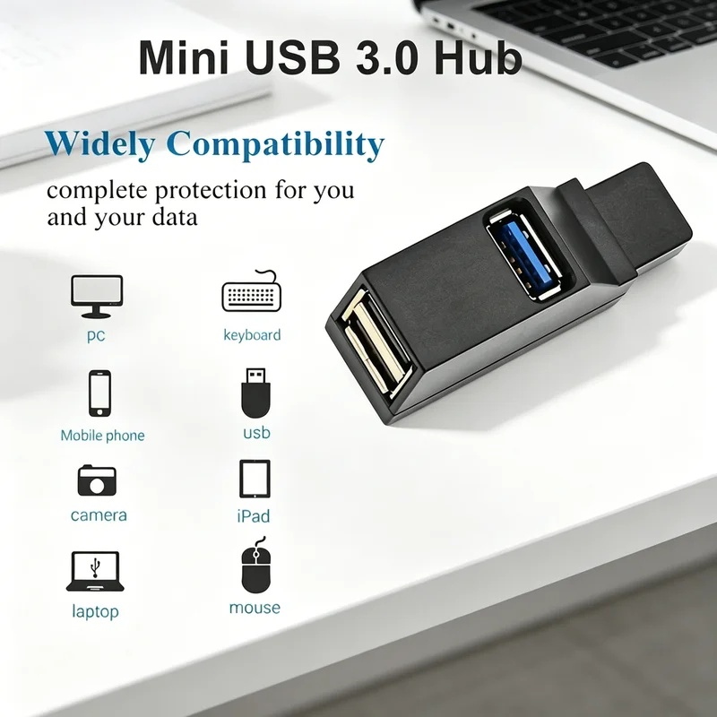 Desk Setup Usb Hub - USB 3.0 2.0 Rotatable 3 Ports