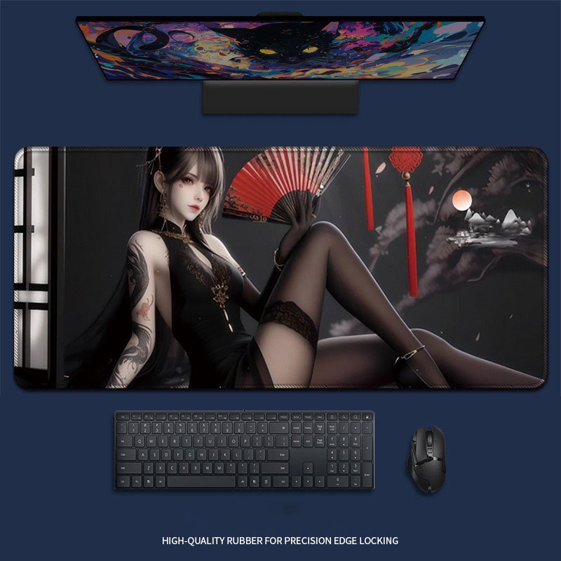 Desk Setup Red - Sexy Anime Girl Red Fan Extended