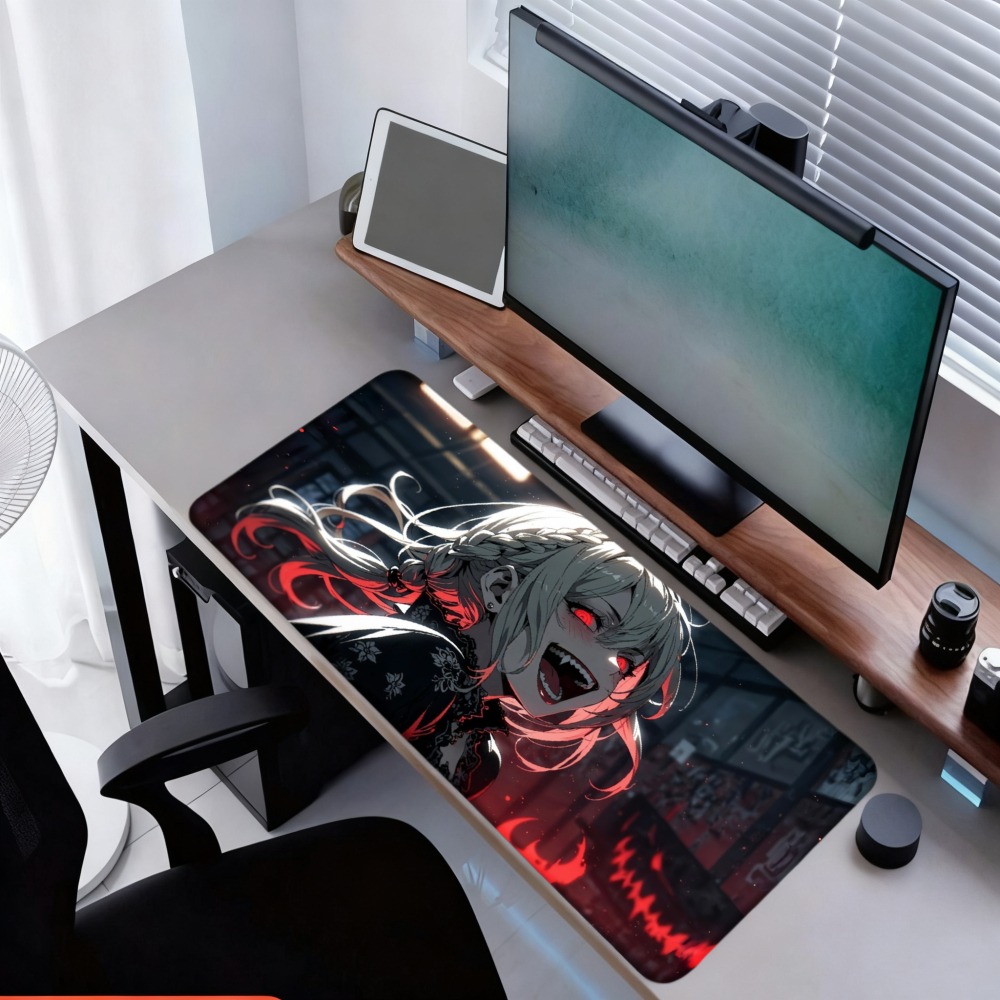 Desk Setup Red - An anime girl with red flames