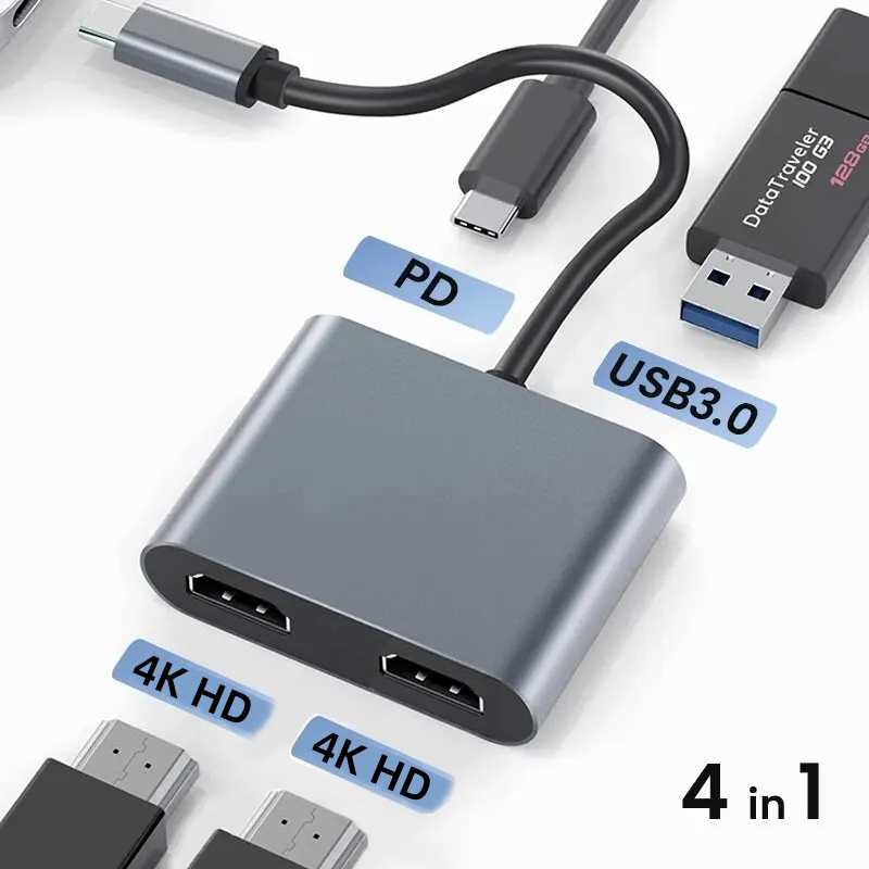 Desk Setup Usb Hub - USB C to Dual 4K HD