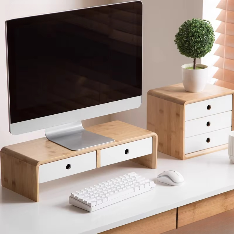 Desk Setup With Laptop - Bamboo Laptop Monitor Riser Eco-Friendly Desktop