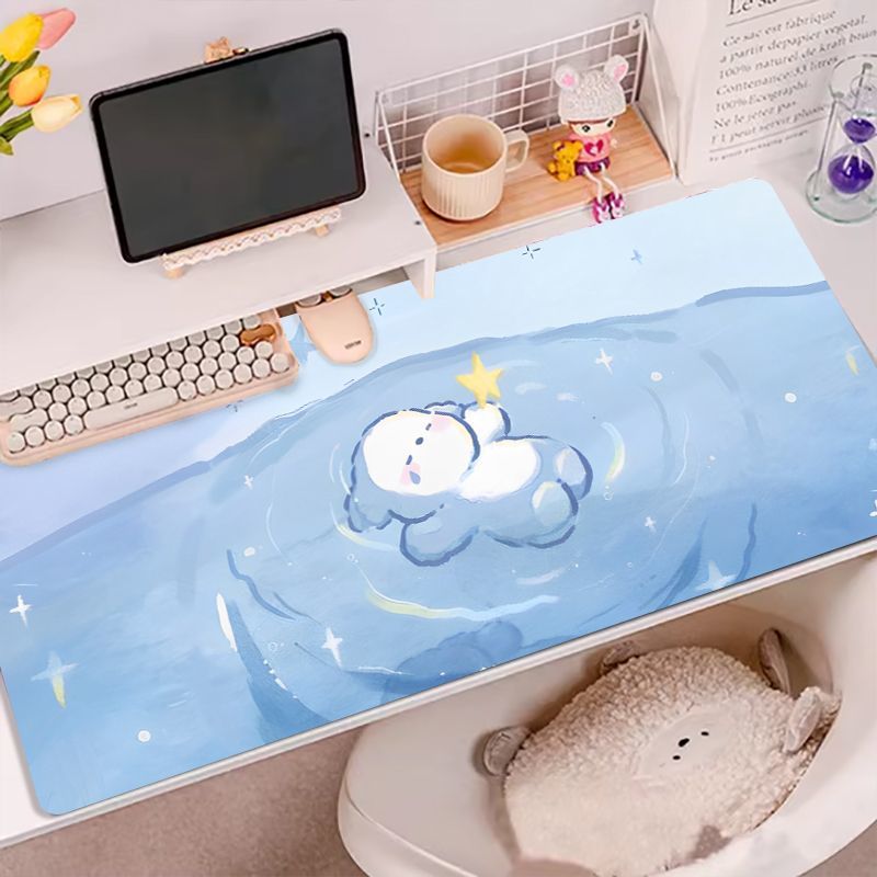 Desk Setup Blue - Leather Desk Pad Mouse Protector Non-Slip
