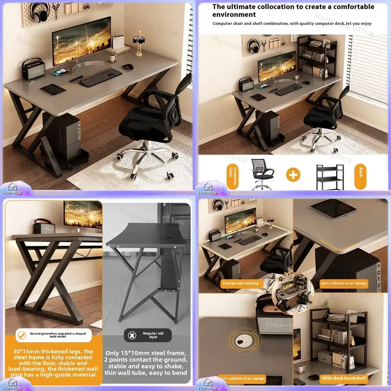 Desk Setup L Shaped - Modern Wooden Computer Desk for Home