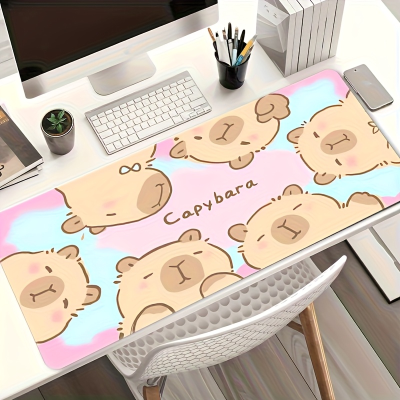 Desk Setup With Laptop - Stylish Cute Cartoon Capybara Large Mouse