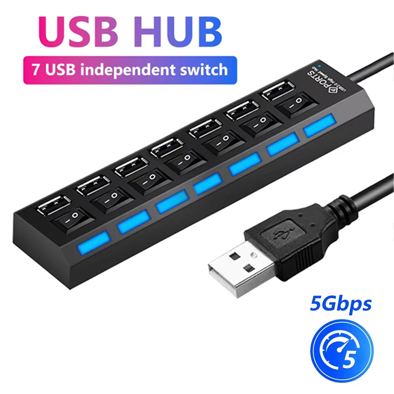 Desk Setup Usb Hub - 7 Port USB 2.0 Hub Splitter