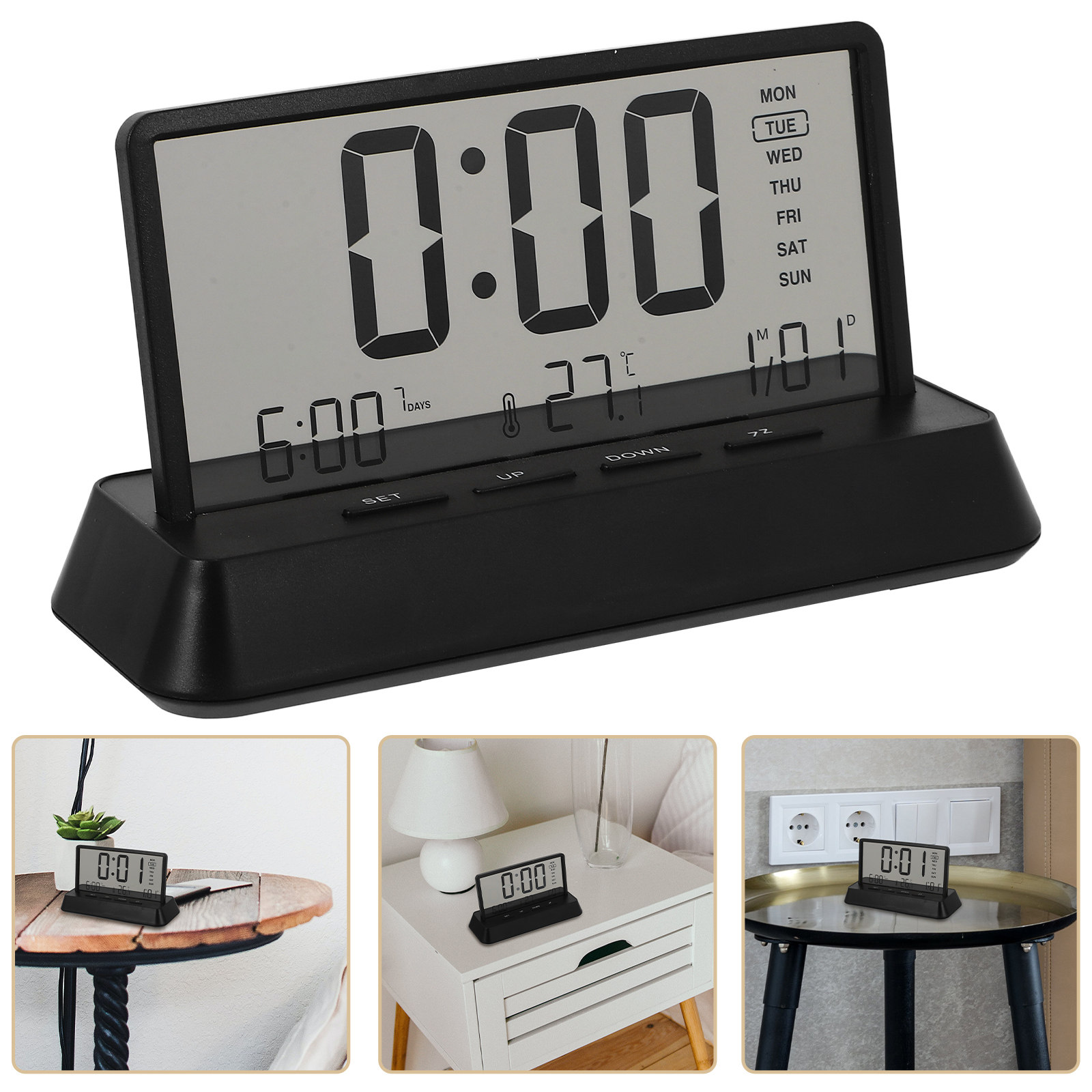 Desk Setup Bedroom - Digital Alarm Clock Small Compact Plastic