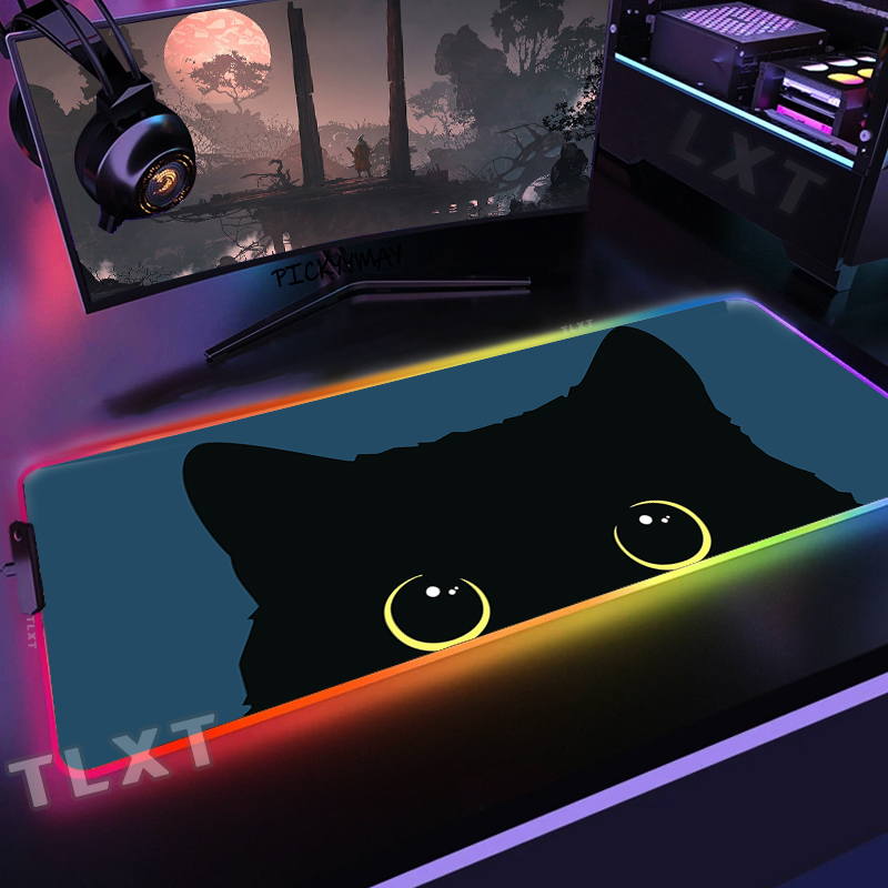 Desk Setup Blue - Large RGB Mouse Mat Cute Cat