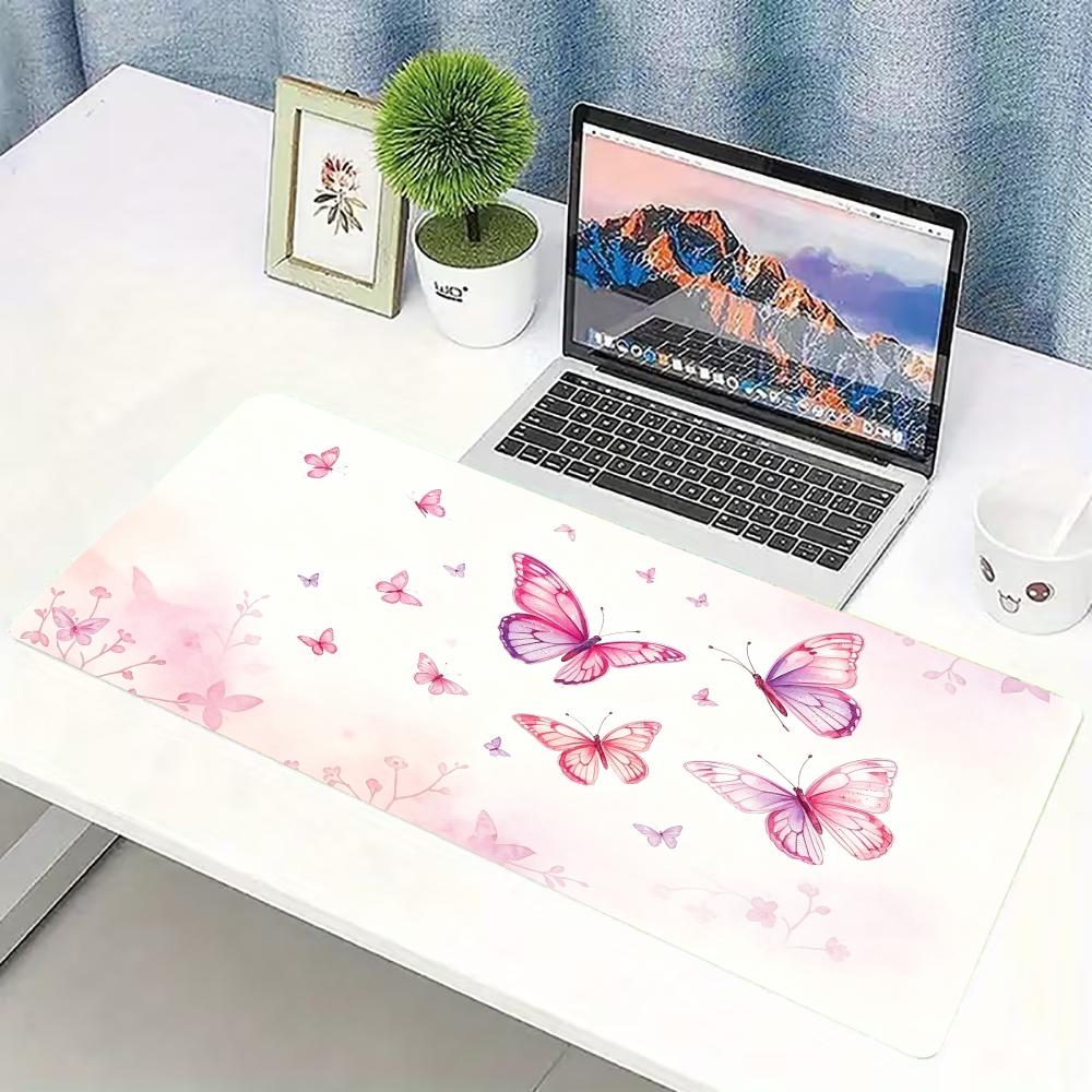 Watercolor Pink Butterfly Larg - Desk Setup With Laptop recension och pris