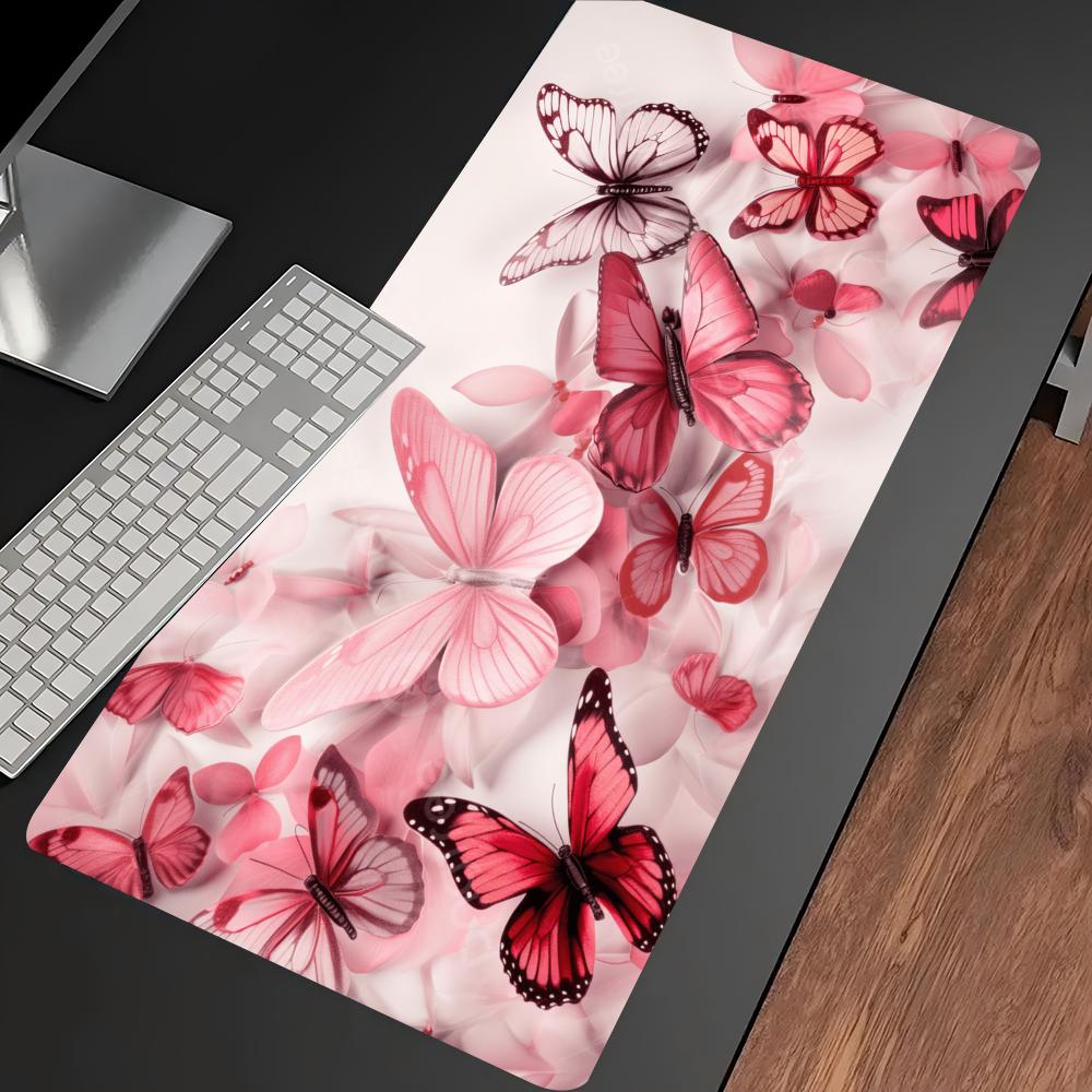 Watercolor Pink Butterfly Larg - Desk Setup With Laptop recension och pris