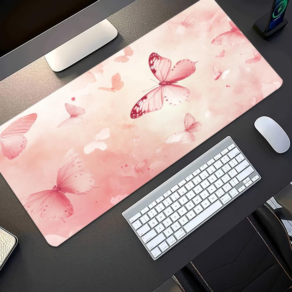 Watercolor Pink Butterfly Larg - Desk Setup With Laptop recension och pris