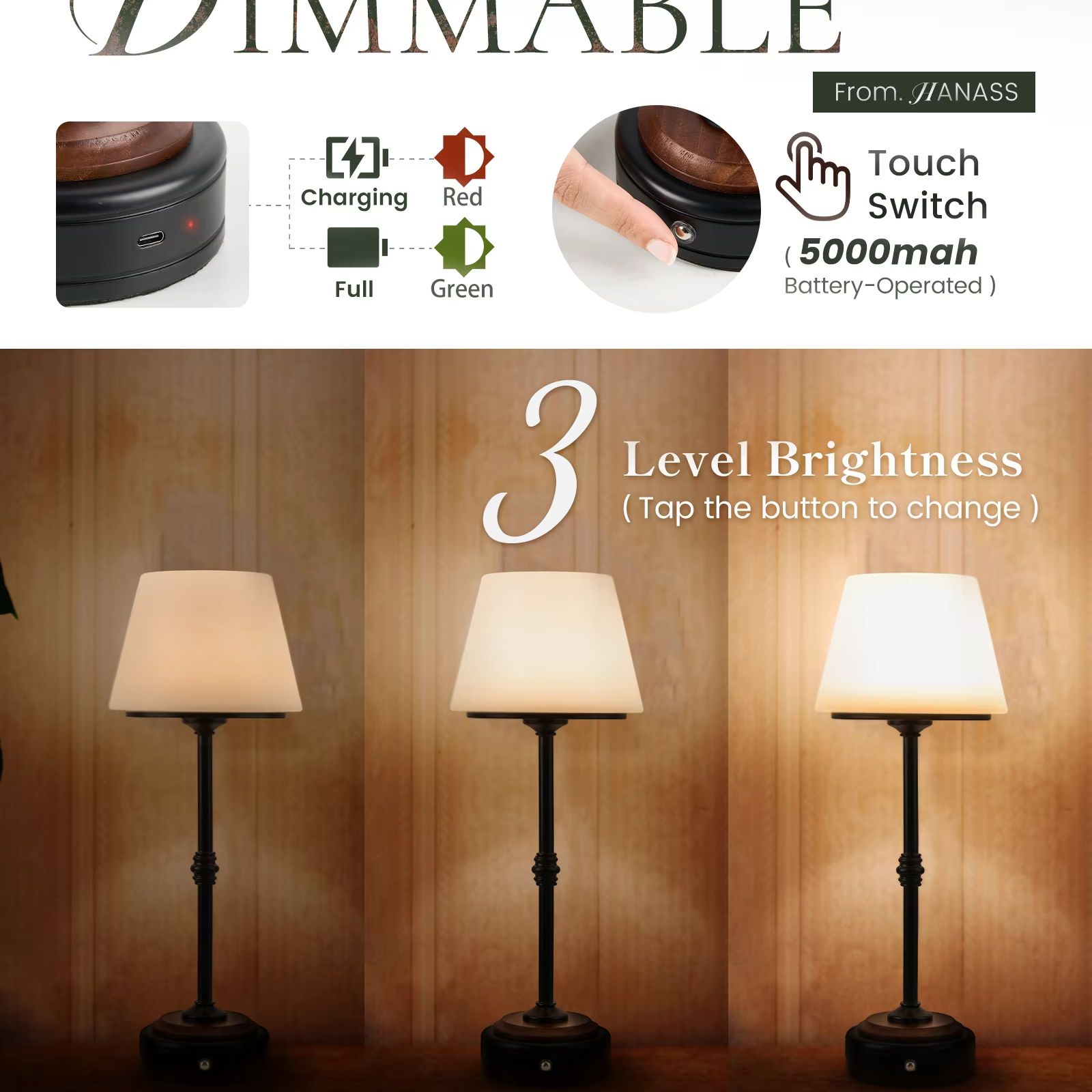 Cordless Table Lamps Set of  5 - Desk Setup Bedroom recension och pris