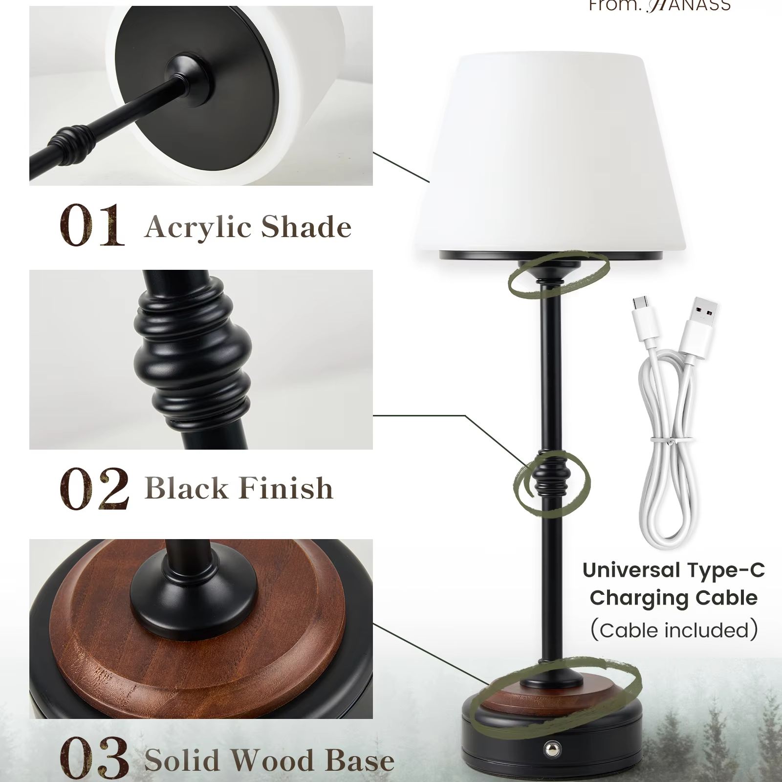Cordless Table Lamps Set of  5 - Desk Setup Bedroom recension och pris