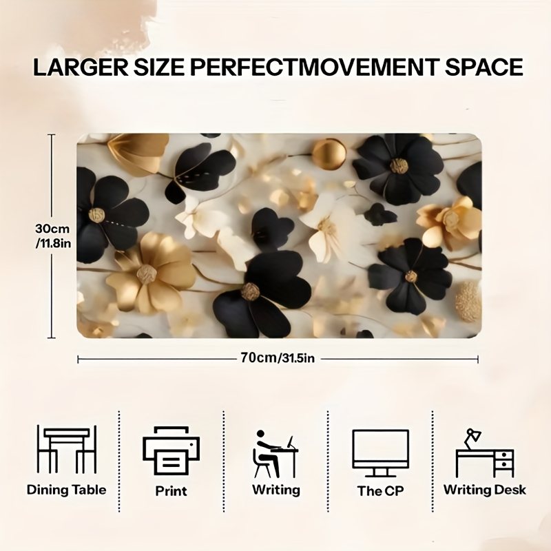 Black and Gold Floral Large De - Desk Setup Gaming And Work recension och pris