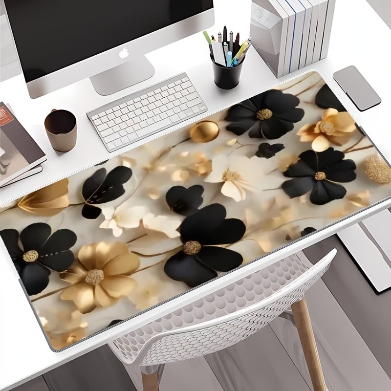 Black and Gold Floral Large De - Desk Setup Gaming And Work recension och pris