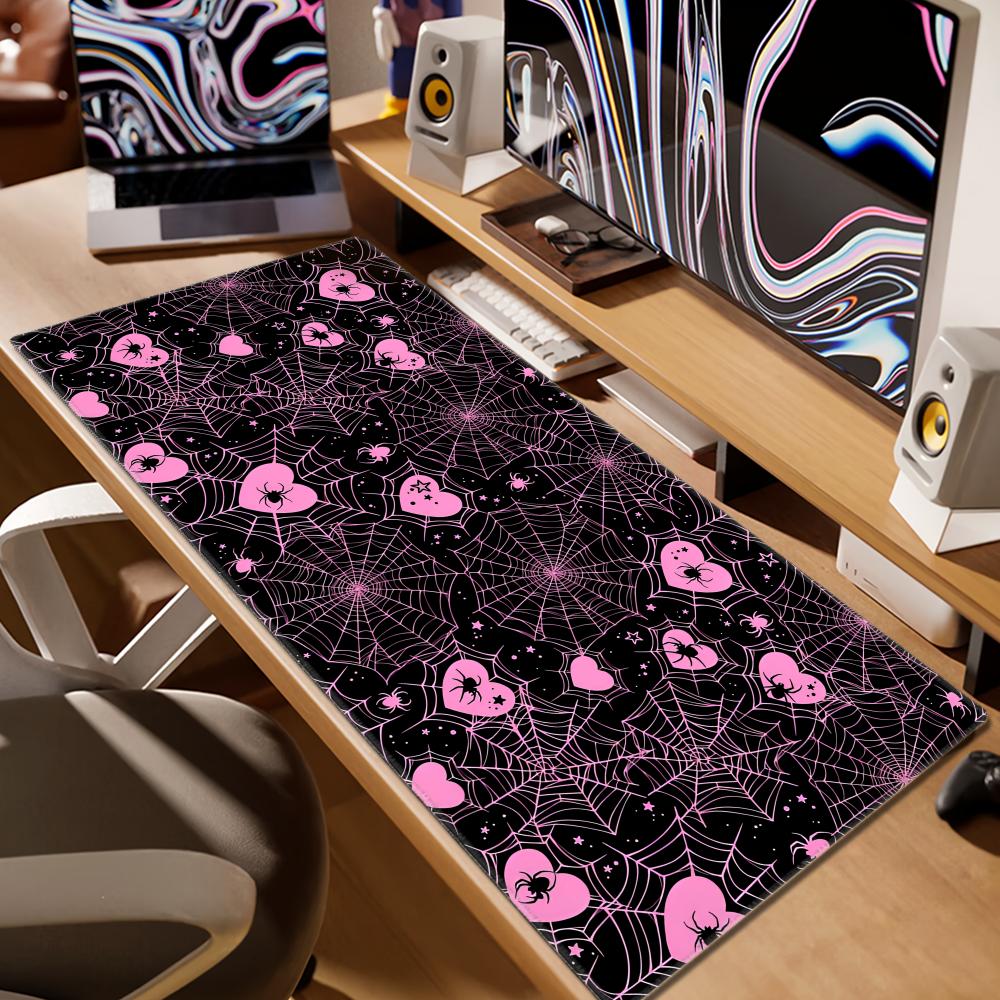 90x40 White or Pink Spiderweb  - Desk Setup With Laptop recension och pris