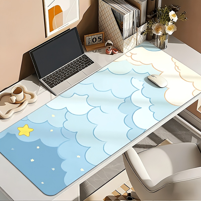 Soft Blue Cloud & Gold Star Mo - Desk Setup Blue recension och pris