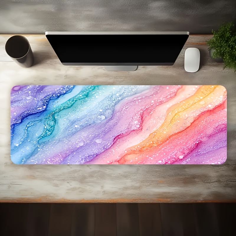 Vibrant Rainbow Glitter Marble - Desk Setup With Laptop recension och pris