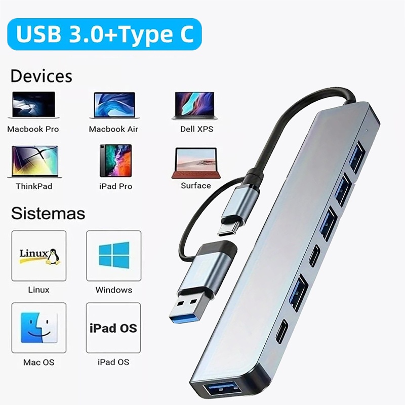 2 In 1 USB3.0 Hub 7 Port Type  - Desk Setup Usb Hub recension och pris