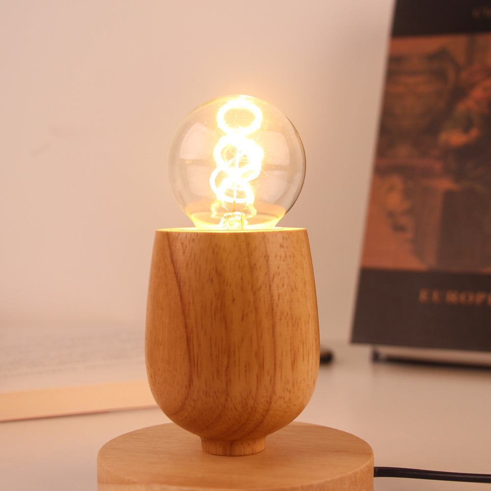 Retro Wood Table Lamp E27 Sock - Desk Setup Vintage recension och pris