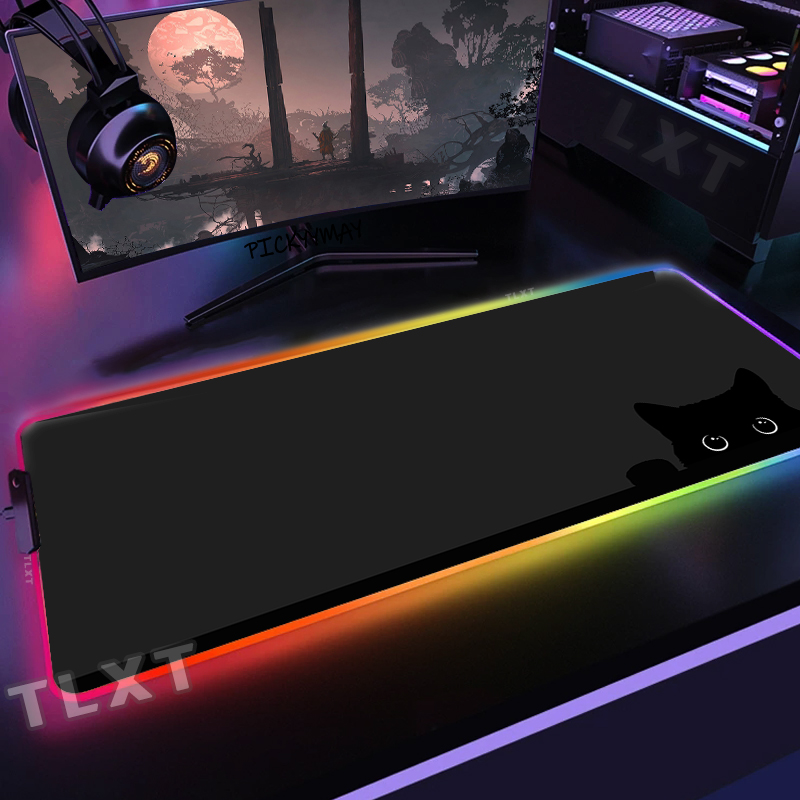 Large RGB Mouse Mat Cute Cat G - Desk Setup Blue recension och pris