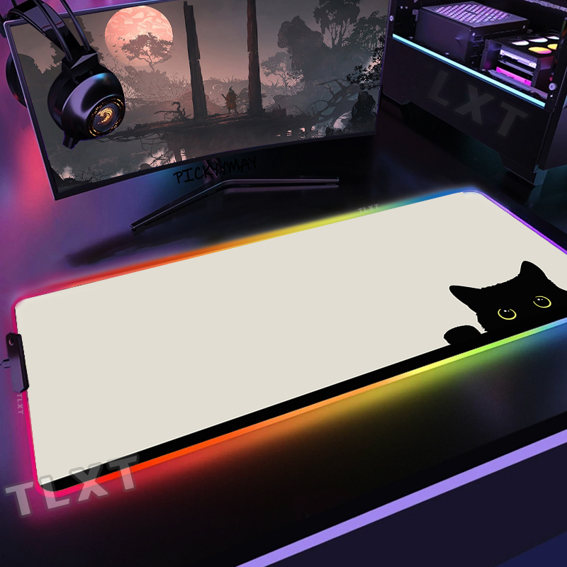 Large RGB Mouse Mat Cute Cat G - Desk Setup Blue recension och pris